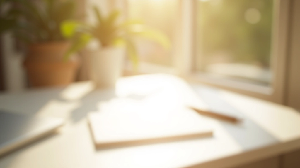 Scrivania pulita con un foglio di carta e una penna, nessun dispositivo visibile, finestra con luce naturale che illumina lo spazio