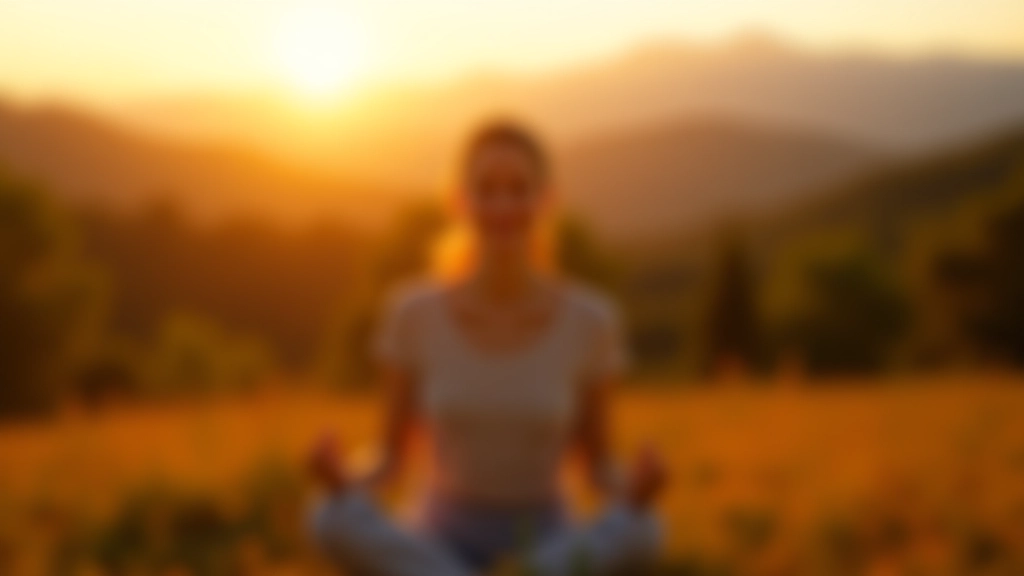 Persona che pratica meditazione in natura con vista su montagne italiane, luce dorata del tramonto